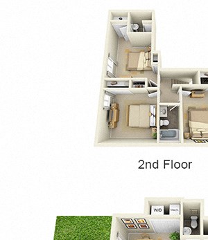 3D Norfolk with Fenced-in Yard 3D Norfolk 3 bedroom townhome with yard. 1st floor kitchen, dining, laundry, half bath, living room. 2nd floor bedrooms 1 shared full bath. 1 full master bath with shower. Large closets.